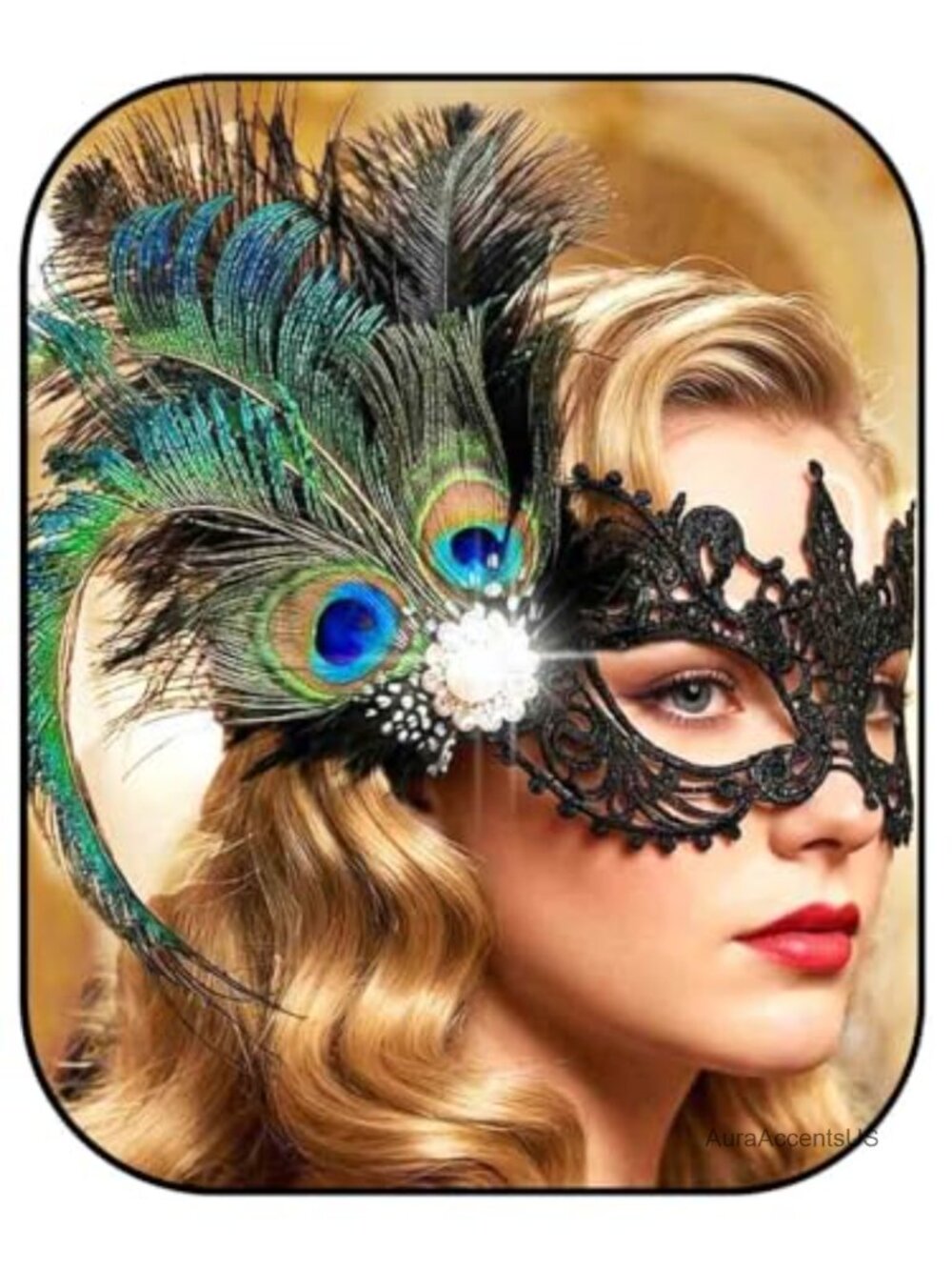 1920s Peacock Feather Fascinator Lace Masquerade Mask Hair Clip